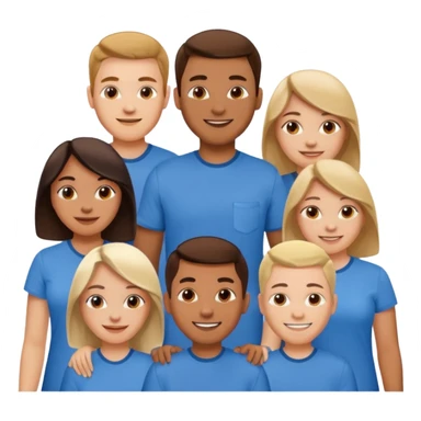 CREA UN EMOJI DE 7 PERSONAS HOMBRES Y MUJERES, CON CAMISA AZUL SOLO 7 SIETE PERSONAS sticker