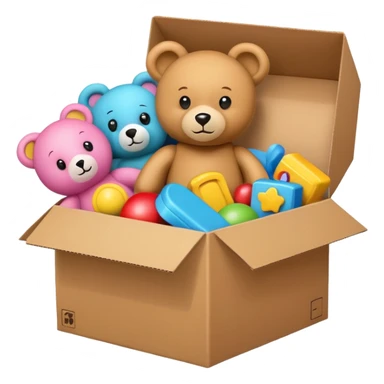 cardboard box with toys sticker