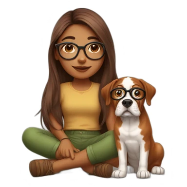 indian girl with long hair in specs with french mastiff on her lap sticker