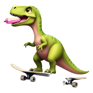 dinosaur on skateboard with pink skirt and pink bow eating a banana  sticker