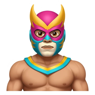 Mexican wrestler portrait, head and shoulders only, colorful luchador mask, muscular collar, confident expression, 3D cartoon, mobile game icon style, clean background, no text, no watermark
 sticker