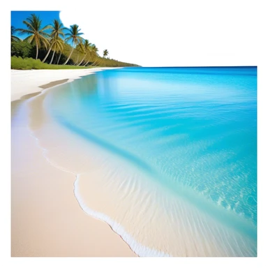 Cinematic Realistic Pristine Crystal-Clear Water Beach Emoji in a wooden frame, Sunny and radiant, with soft golden sand stretching endlessly, gently lapping waves of crystal-clear turquoise water washing onto the shore. The water is so transparent it reveals the shimmering seabed below, creating an idyllic, pristine setting. Above, the sky is a vivid blue, with a few gentle wisps of clouds. Palm trees sway gracefully in the warm breeze, their reflections mirrored in the water. Soft glowing outline, capturing the essence of a peaceful, serene beach paradise where every element gleams with natural beauty. sticker