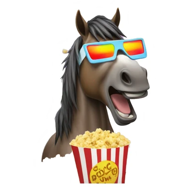 horse watches a movie in 3D glasses and eats popcorn sticker
