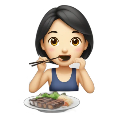 An Asian girl eating Korean bbq and soju sticker