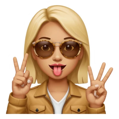 A human doing a peace sign while sticking their tongue out wearing sunglasses sticker