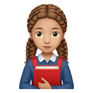 brown braid hair girl kid, student, red book sticker