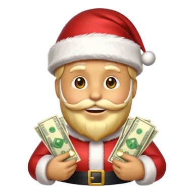 A confident rich emoji face wearing a Santa hat, money stacks, casino vibe, New Year theme, premium 3D emoji style, sharp details, no text, isolated on transparent background sticker