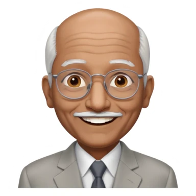 70 yr old indian man, almost bald, some white hair, light grey business suit, big smile, dark brown skin, no moustache, dark brown eyes, glasses
 sticker