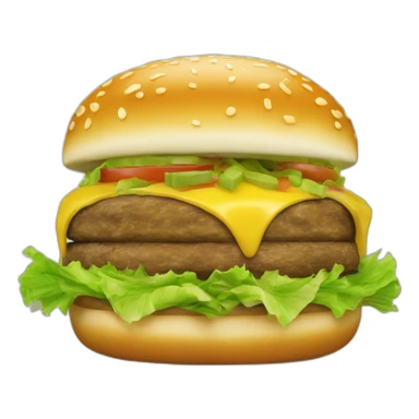 Cheeseburger with shredded lettuce, onion, pickles, special sauce sticker