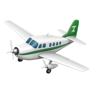 A 3D cartoon small twin-propeller airplane flying low over fields, gentle lighting, bright background, Memoji-style rendering. sticker