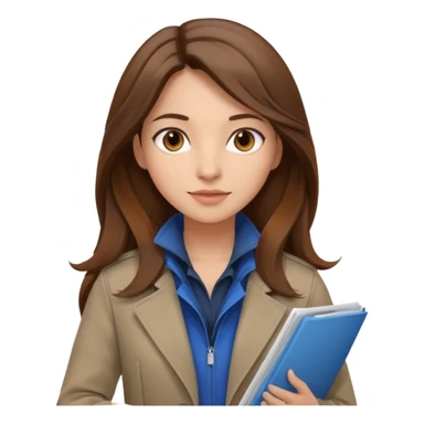 woman profession architect holding blueprints. She has brown eyes. She has so long brown hair. She dresses in jacket  sticker