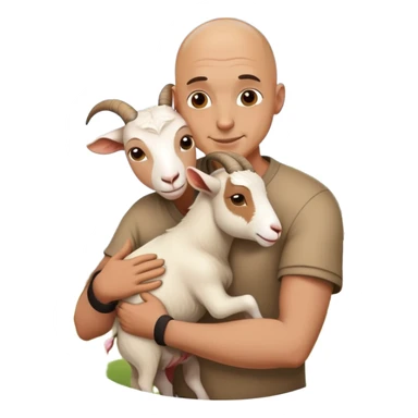 bald guy hugging a goat sticker