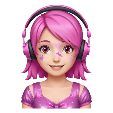 glitter pink gamer girl happy pink hair sticker