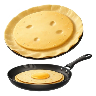 golden round tortilla mbeju flipping slightly in the air over a frying pan sticker