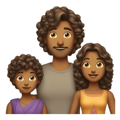 indian family with one dad straight hair one son straight hair one mom and one daughter curly hair sticker