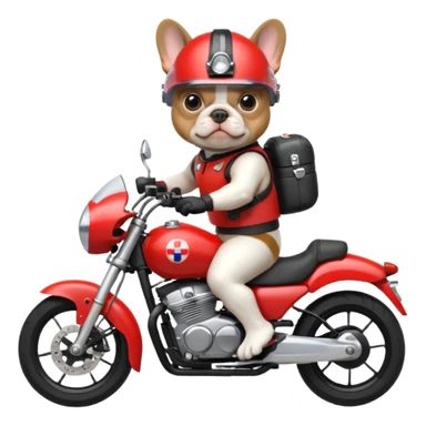 Make an emoji of a French bulldog driving a s1000 motorcycle  sticker