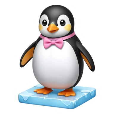 penguin, pink bow tie, standing on small ice melting block sticker