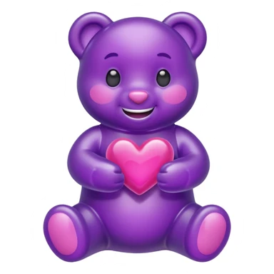 Gummy beart morado agarrando un corazón rosa cute sticker