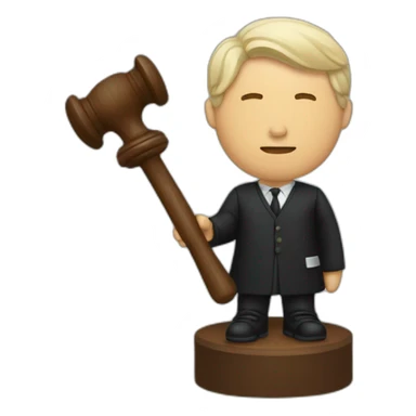 male judge holding a small woodden hammer sticker