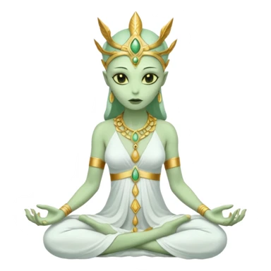 a Reptilian alien woman,in meditation, white dress like a priestess sticker