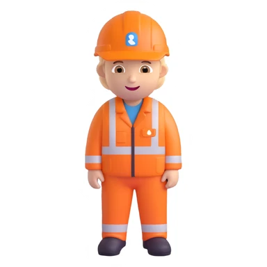 Keith Morey as a cheerful Network Rail employee emoji, in orange safety gear and helmet, standing on a railway track background sticker