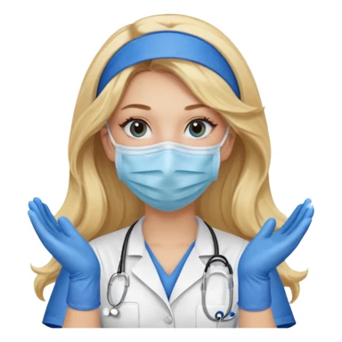 enfermera rubia con pelo largo, con mascarilla y guantes azules sticker
