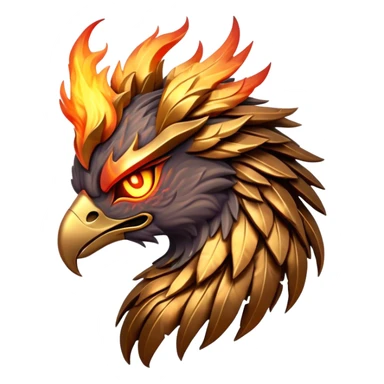 Cinematic Battle-Hardened Mystical Fire Phoenix Portrait Emoji, head bowed slightly in a moment of raw resilience, revealing a form etched with the wear of relentless conflict. Ragged, scorched plumage and half-closed, determined eyes speak to battles fought and won. Rendered with authentic detail and dramatic natural light that accentuates every scar and burn, high shine, this portrayal blends vulnerability with hardened strength, outlined in a soft glow that captures the essence of a phoenix tempered by the fires of combat. sticker