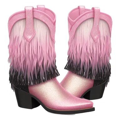 Realistic pastel pink to black ombre pair of fashion cowgirl boots with sparkly shiny glitter fringe on them. sticker