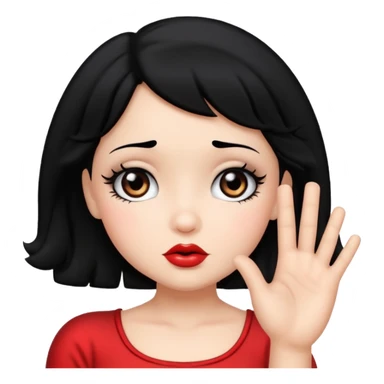 Do not change the face I already created, I want her with Betty boop face and black hair saying stop with her hand sticker