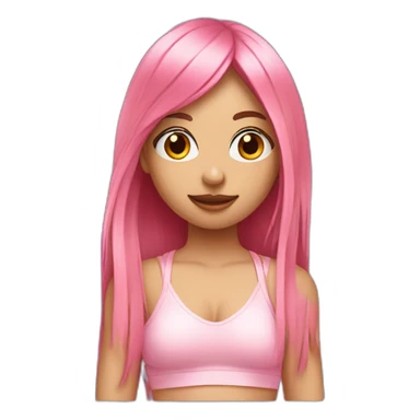 girl with long, straight rose hair and fringe and holding camera and wearing pink bralette sticker