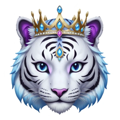 ESO Female white/black tiger khajiit leader of the umbral rose, glowing blue eyes, glowing blue 'third eye' gem; silver crown/tiara with purple gems  sticker