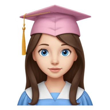 young brunette girl long hair, blue eyes and light pink gown and cap university graduate sticker