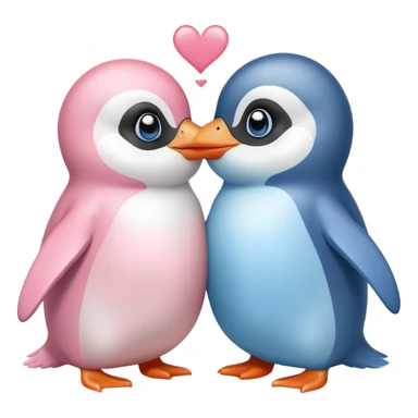 una pinguinita bebé rosita con un pinguinito bebé azulito amandose mucho dándose un besito  sticker