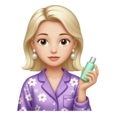 Clean girl aesthetic emoticons, apply skincare products, pearl earrings, glowing skin, pajamas, soft lighting sticker