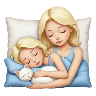 blonde sleeping on pillow with white cat  sticker