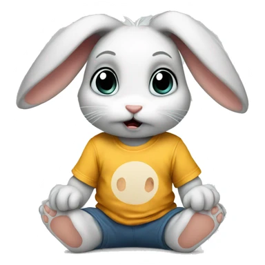 an anxious baby rabbit in t-shirt sticker