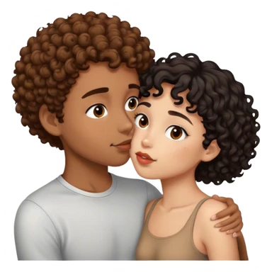 Light skinned girl with brown curly hair kissing brown skinned boy with black short hair  sticker