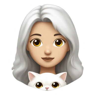 Brunette girl with a mole on her right cheek snuggling white Persian cat sticker