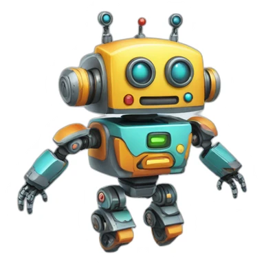 a cheerful multi-colored jumping robot sticker