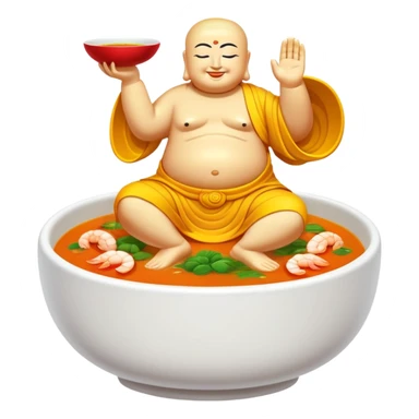 Buddha Jumps Over the Wall luxury soup with seafood and premium ingredients, simplified emoji style with bold outlines and bright colors, cartoon style famous Chinese delicacy sticker