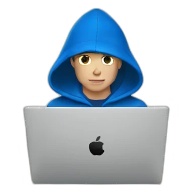 White Young man with a blue hood front of his laptop opened sticker