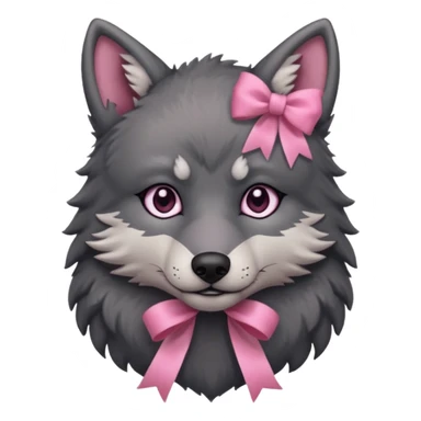 sad 🥺 cute dark grey wolf with a pink ribbon ion his head sticker