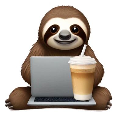 sloth with laptop and ice latte sticker