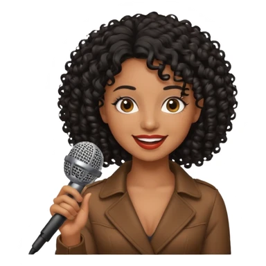 brown skin woman, curly black hair, singer, hold micro sticker