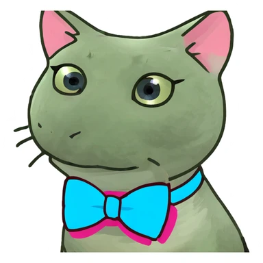 white cat with blue eyes very cute with a pink bow on his neck waving hello sticker