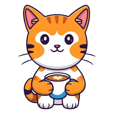 ginger cat with big eyes, holding coffee cup sticker
