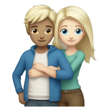 White blonde boy blue eyes hugging white brown haired girl sticker