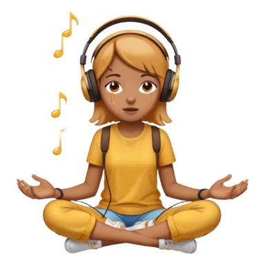 This girl(🧘🏻‍♀️) is sitting cross-legged in a meditation pose, wearing headphones(🎧) and listening to music. The song is so good that honey is dripping from her ears, and her expression is completely dazed because she’s enjoying the music so much. sticker