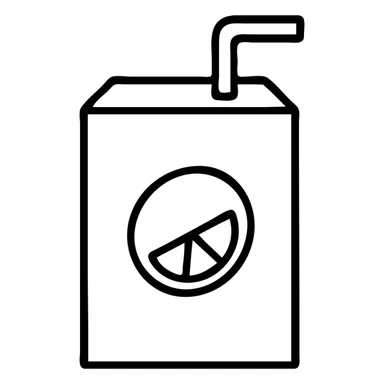 Yellow juice carton with a straw, fruit juice packaging sticker