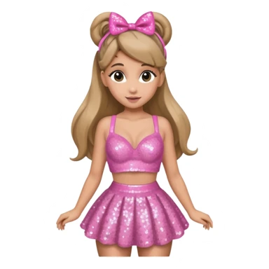 Ariana Grande with dark blonde hair, pink sequin bra, pink sequin skirt sticker